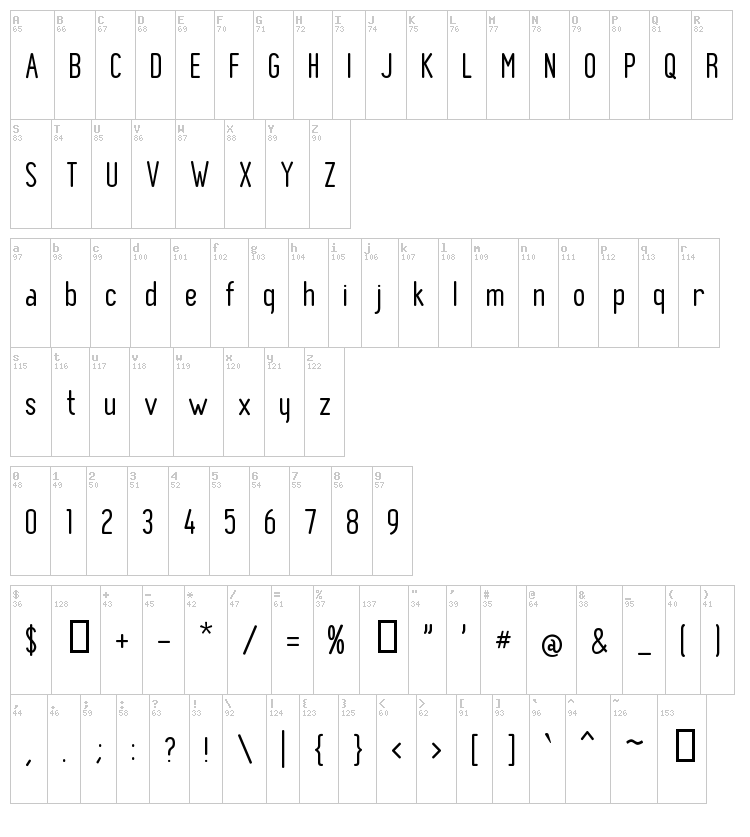 BN Pinky font map